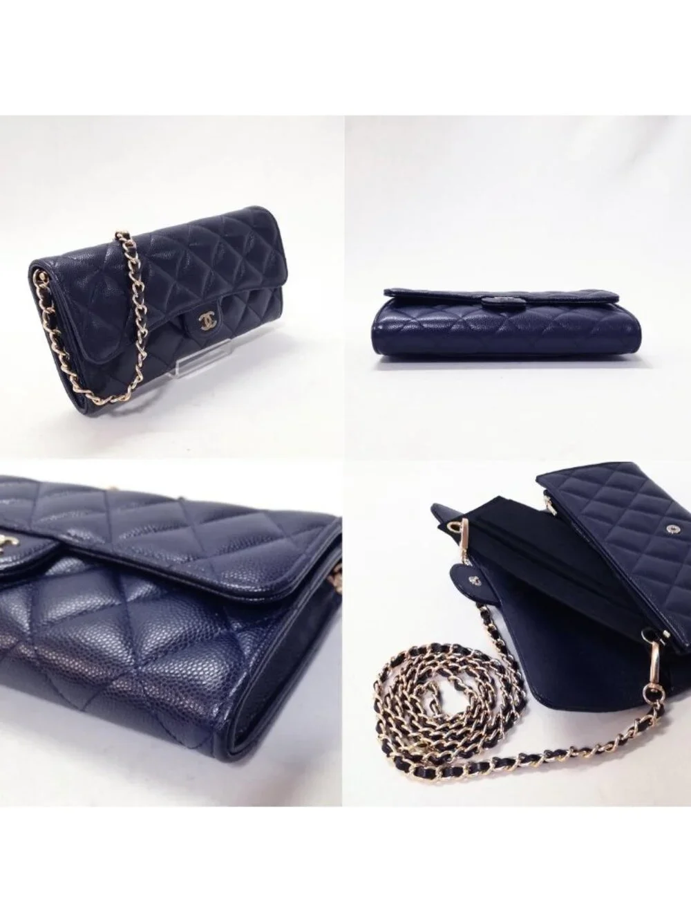 Chanel Caviar Leather Quilted Wallet Navy